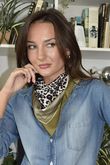 Leopard & Tile Border Triangle Silk Neckerchief Olive